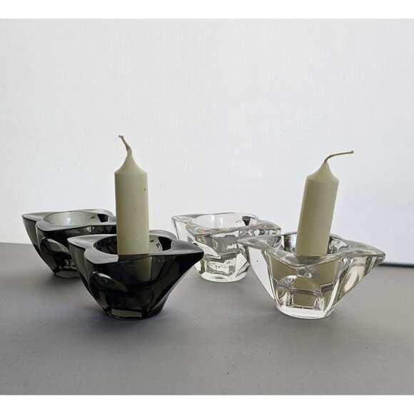 Vtg 1990s Federal Glass Taper Or Votive Candle Holders Set Of 4 Grey Clear Glass - Picture 7 of 7
